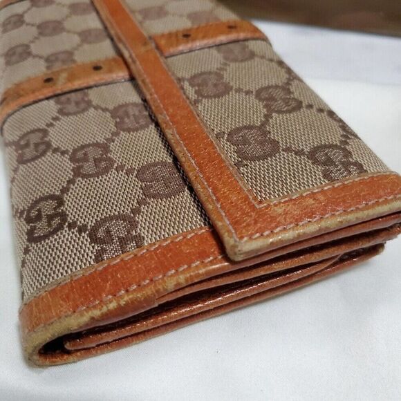 Gucci GG Logo Continental Canvas Tan Bifold Wallet with Leather Trim. 1462012778 - Picture 5 of 11
